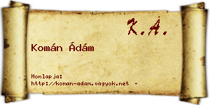 Komán Ádám névjegykártya